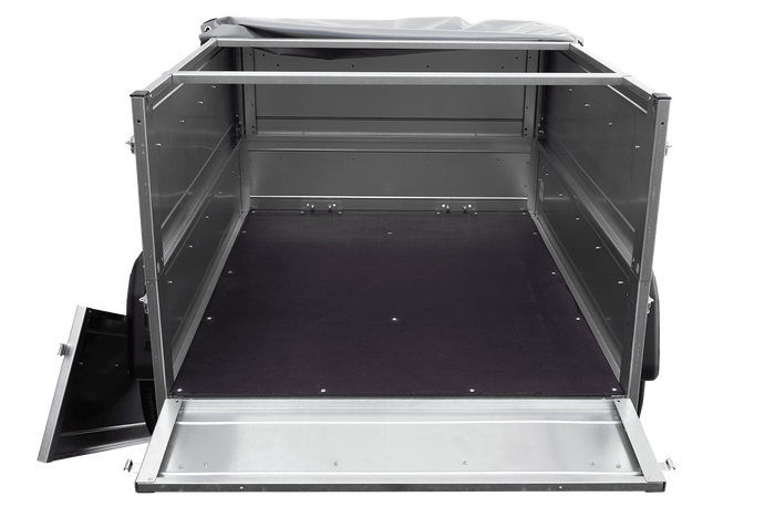 Rimorchio da giardino Unitrailer Garden Trailer 150 KIPP (nuovo) con ruotino sovrasponde e centina H0 con telo grigio