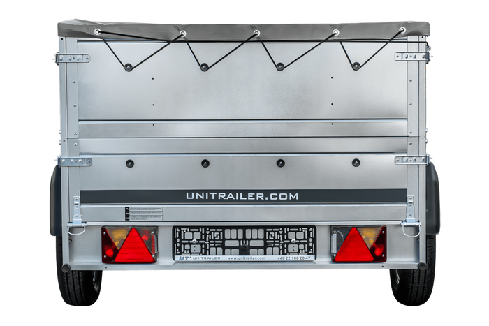 Rimorchio per auto 230x125 UNITRAILER GARDEN 230 KIPP con sponde BIS e copertura grigia