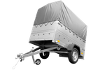 Rimorchio carrello trasporto cose rimorchio leggero 750 kg Unitrailer Garden Trailer 200 kipp con sovrasponde ruotino centina e telo grigio 