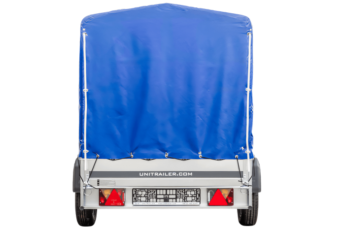 Rimorchio per auto 230x125 UNITRAILER GARDEN 230 KIPP con telaio H-1100 e copertura blu