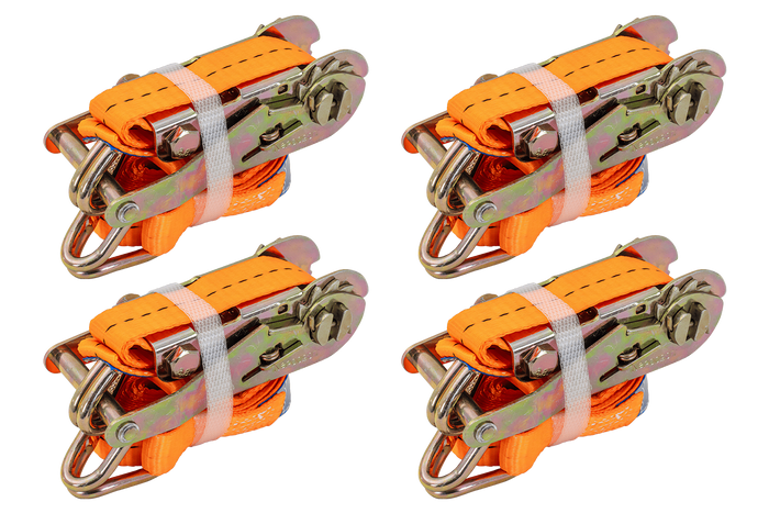 Set di quattro cinghie di trasporto UNITRAILER arancioni da 3 m/25 mm/1 t con tenditore