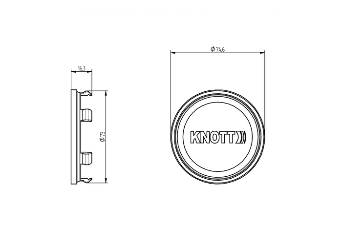 Tappo coprimozzo KNOTT da 75 mm per cerchi in alluminio
