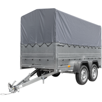 Rimorchio per auto a 2 assi UNITRAILER GARDEN TRAILER 264/2 KIPP con ruota di supporto, sponde bis, telaio h-800 e telo grigio