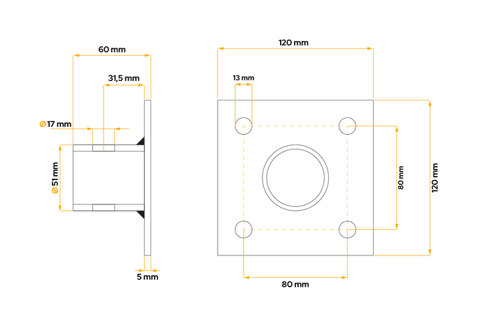 Supporto estendibile con adattatore UNITRAILER TJ5002+TJ5002A per rimorchio pianale da 1300 kg 560-940 mm