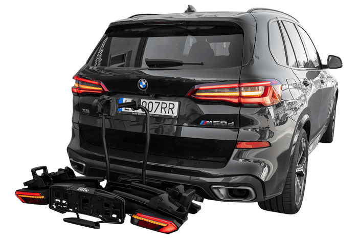 Inter Pack Velox 2 LED - portabici pieghevole da gancio traino per 2 biciclette con luci a LED (nero)