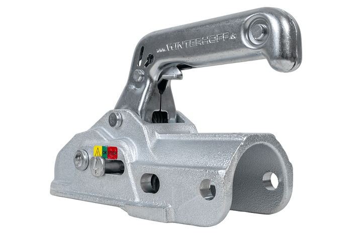 Gancio di traino WINTERHOFF WW 30-K+Z per rimorchio da 3000 kg con timone tubolare da 35-51 mm, in ghisa.