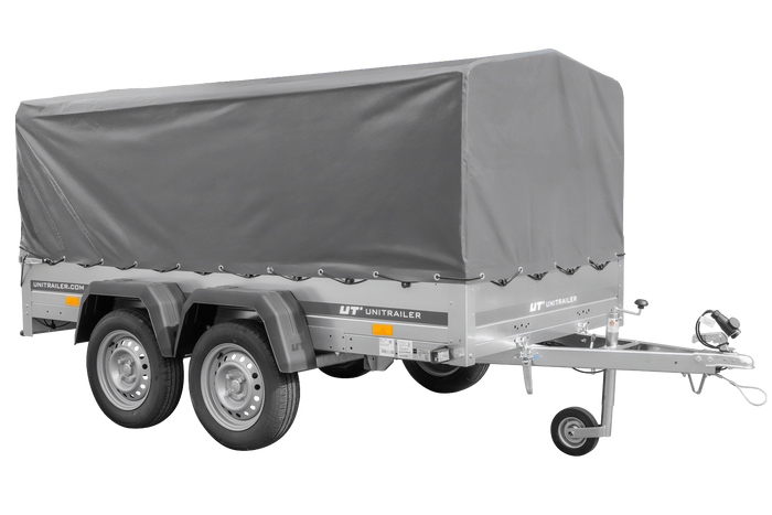 RIMORCHIO GARDEN TRAILER UNITRAILER 264/2 KIPP CON RUOTA SNODATA, TELAIO H-800 E COPERTURA GRIGIA
