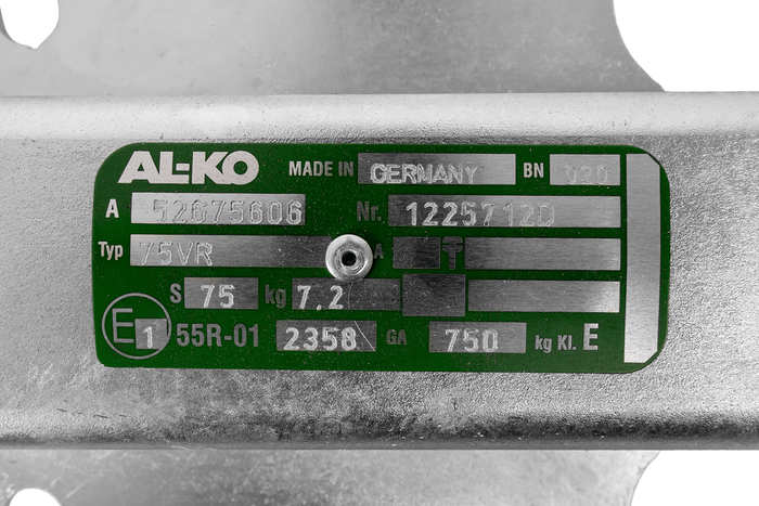 Gancio di traino AL-KO AK7 75VR per rimorchio da 750 kg con timone a V.