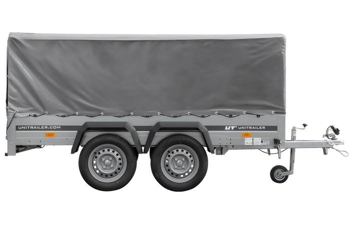 RIMORCHIO GARDEN TRAILER UNITRAILER 264/2 KIPP CON RUOTA SNODATA, TELAIO H-800 E COPERTURA GRIGIA