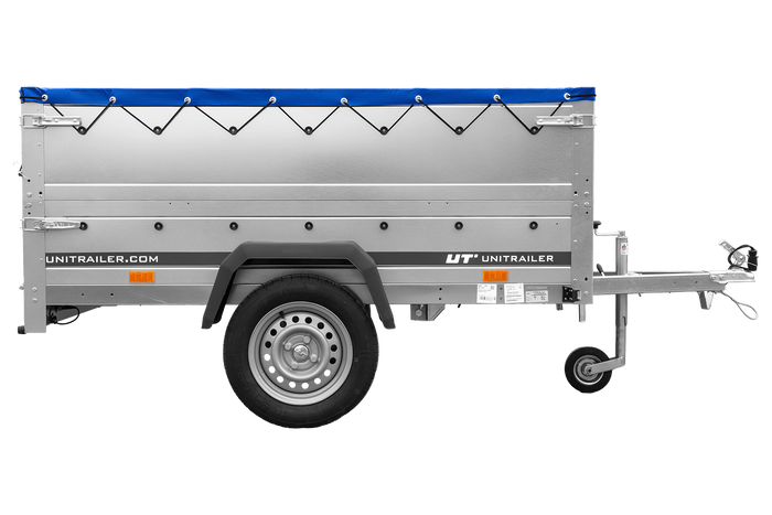 Rimorchio per auto 200x125 UNITRAILER GARDEN 201 KIPP con sponde BIS e telone blu