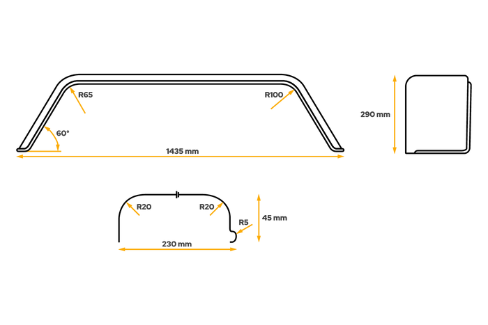 Parafango tandem per rimorchio 13" CHORUS passaruota 1435/230mm