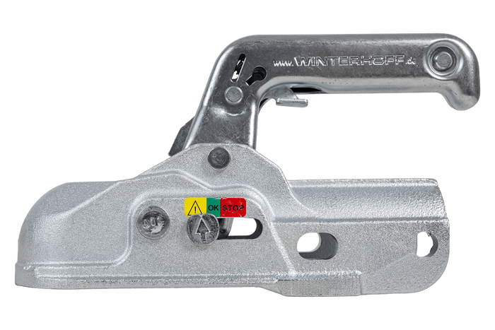 Gancio di traino WINTERHOFF WW 30-K+Z per rimorchio da 3000 kg con timone tubolare da 35-51 mm, in ghisa.