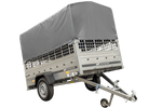 Rimorchio per auto 230x125 UNITRAILER GARDEN 230 KIPP con sponde in rete, telaio H-800 e copertura grigia