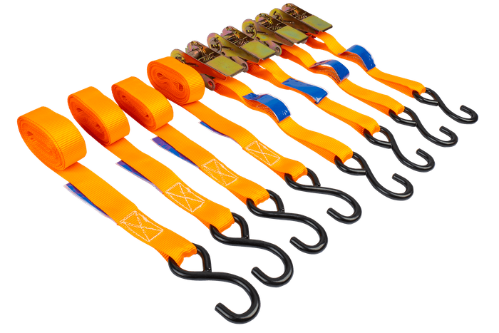 Set di quattro cinghie di trasporto UNITRAILER arancioni da 4 m/25 mm/0,68 t con tenditore