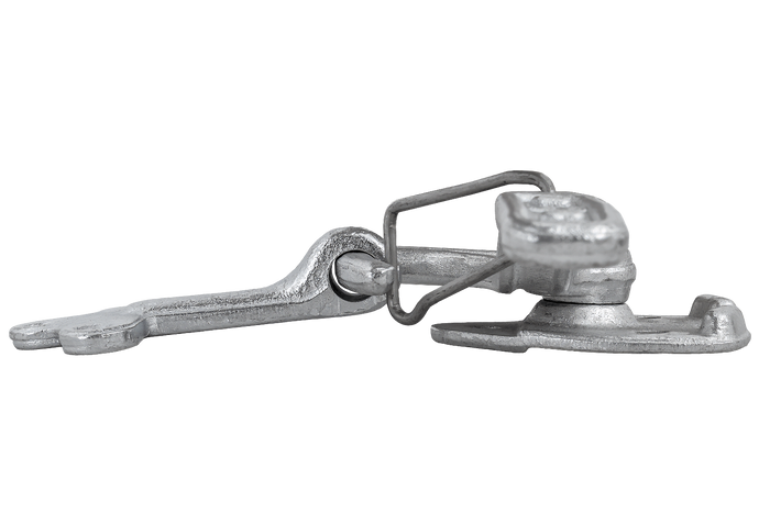 Gancio di traino sinistro con dispositivo di fissaggio WINTERHOFF WV 10-L + WVG 10-A, chiusura completa del lato del rimorchio