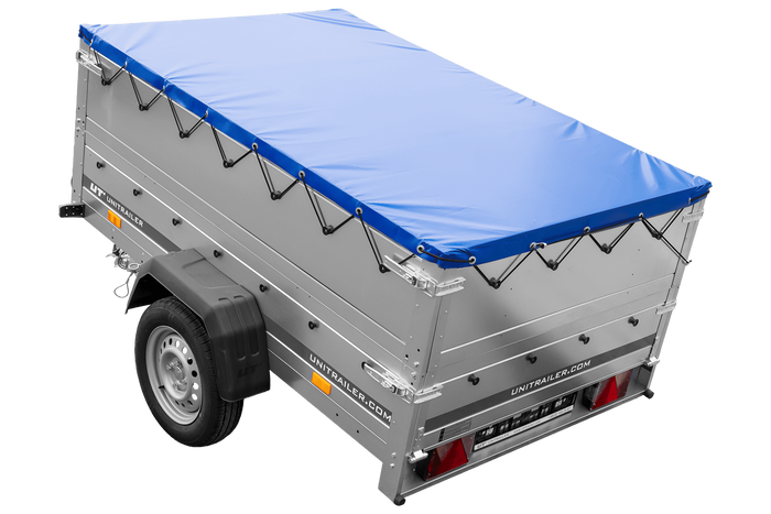 Rimorchio per auto 200x125 UNITRAILER GARDEN 201 KIPP con sponde BIS e telone blu