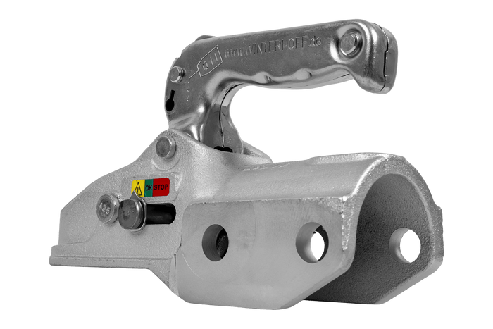 Gancio di traino WINTERHOFF WW 350-RCH-1616 per rimorchio da 3500 kg con timone in tubo da 60 mm, in ghisa.