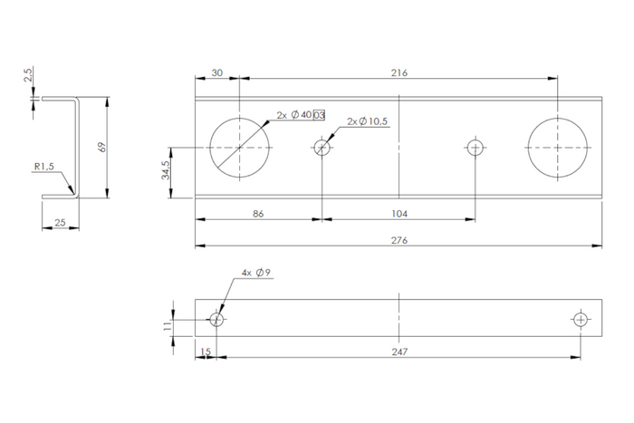 Trave di supporto del timone per rimorchio da giardino 150/200/201/230