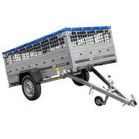 Rimorchio ribaltabile monoasse Unitrailer Garden Trailer 230 KIPP con ruotino di appoggio, sovrasponde in rete e telo piatto blu