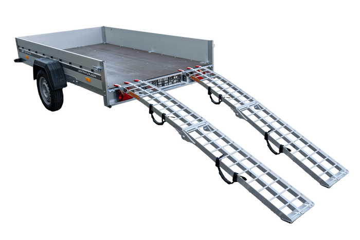 UNITRAILER ALR002 rampe pieghevoli in alluminio per rimorchi, 221 cm, portata 680 kg, con cinghia, set da 2