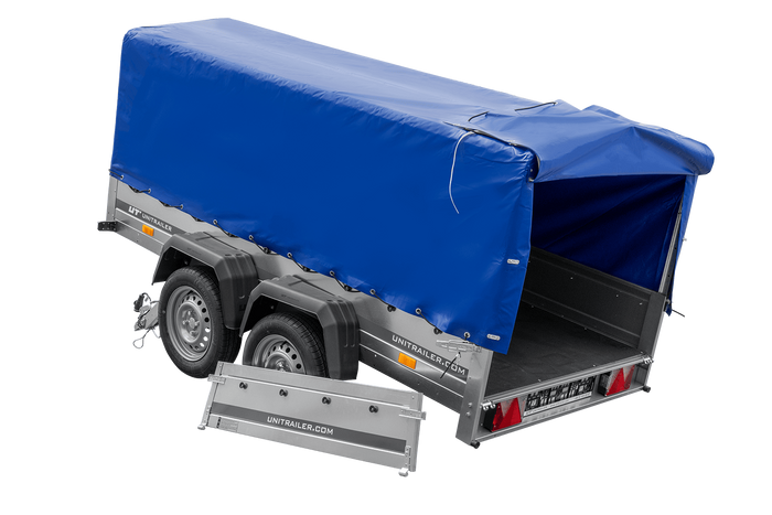 RIMORCHIO GARDEN TRAILER UNITRAILER 264/2 KIPP CON RUOTINO D'APPOGGIO, TELAIO H-800 E COPERTURA BLU