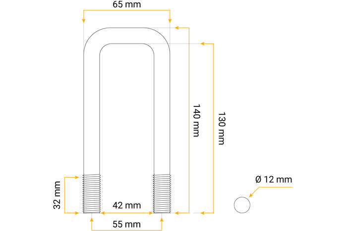 U-bolt quadrato con dadi e rondelle M12 130/42/130
