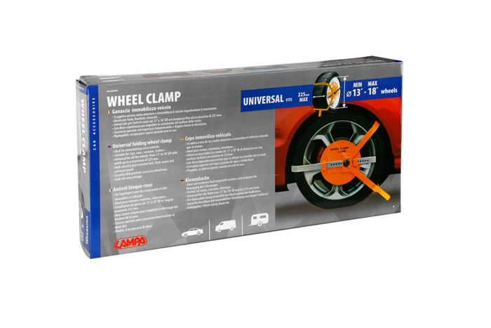 Bloccaruota LAMPA WHEEL CLAMP universale per ruote da 13 a 18"