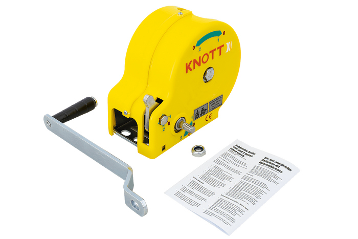 Verricello manuale con cinghia e custodia gialla per rimorchi carrelli portabarca 450 kg Knott