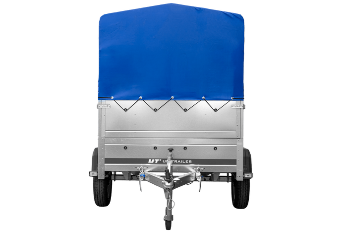 Rimorchio monoasse 200x125 UNITRAILER GARDEN 201 KIPP con sponde BIS, telaio H-800 e telo di copertura blu