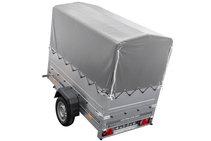 Rimorchio carrello trasporto cose rimorchio leggero 750 kg Unitrailer Garden Trailer 200 kipp con sovrasponde ruotino centina e telo grigio 