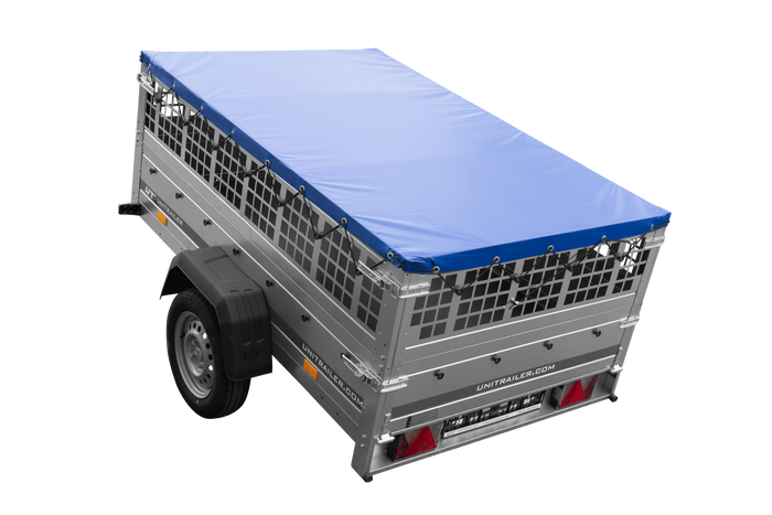 Rimorchio monoasse 200x125 UNITRAILER GARDEN 201 KIPP con sponde in rete e copertura blu