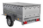 Rimorchio carrello leggero senza freni trasporto cose 750 kg Unitrailer Garden Trailer 200 kipp (new) con ruotino sovrasponde e telo grigio