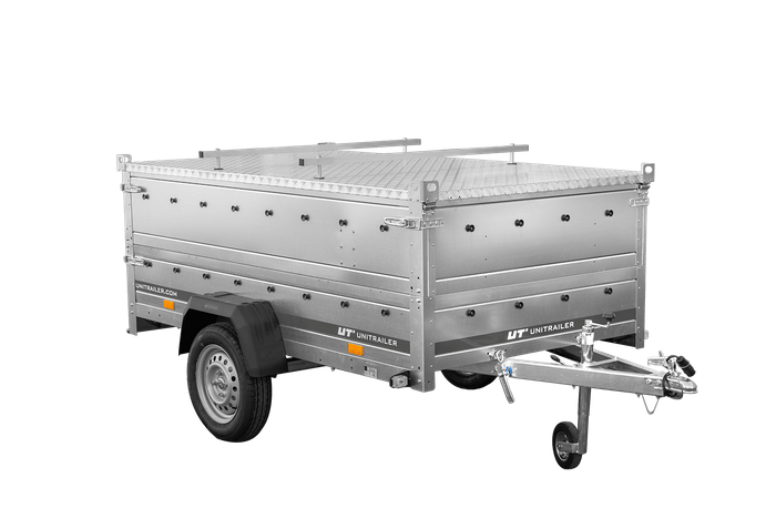 Rimorchio monoasse 230x125 UNITRAILER GARDEN 230 KIPP con sponde BIS e copertura in alluminio