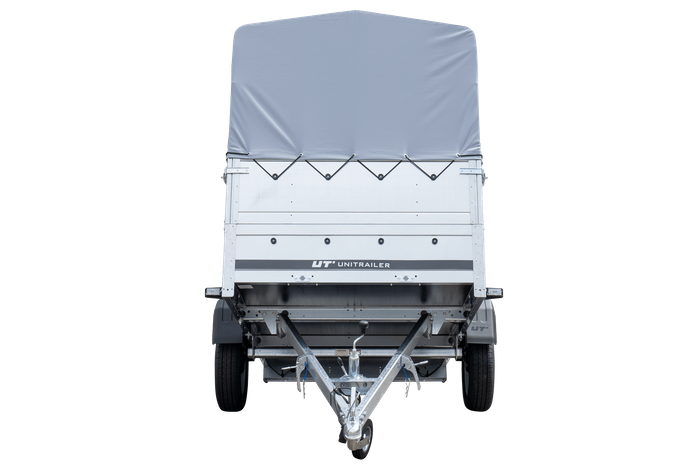 Rimorchio per auto 230x125 UNITRAILER GARDEN 230 KIPP con sponde BIS, telaio H-800 e copertura grigia