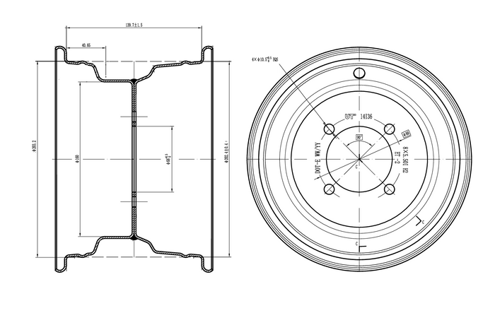Cerchio in acciaio UNITRAILER nero 5.5Ix8"H2 4x88 ET:-2