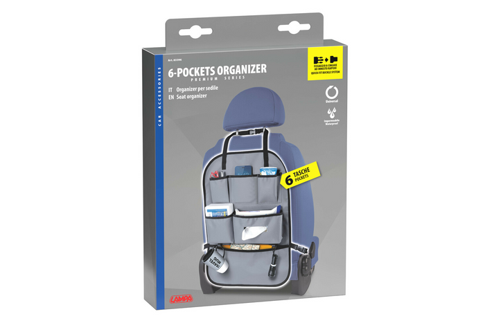 Organizer per auto LAMPA Premium a 6 tasche per sedile 41x60cm