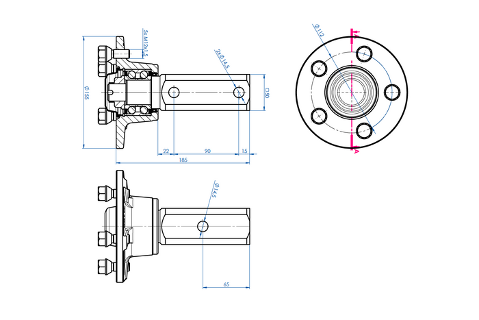 Mozzo con perno e cuscinetto per asse senza freni STEELPRESS 5x112 1300kg set di dado e coperchio