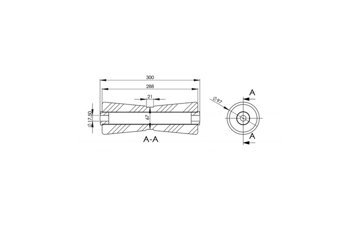 Rullo di fondo, chiglia, scafo, prua, KNOTT 300mm per rimorchio per barche