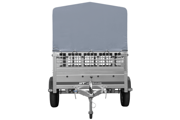 Rimorchio monoasse 200x125 UNITRAILER GARDEN 201 KIPP con sponde in rete, telaio H-800 e copertura grigia