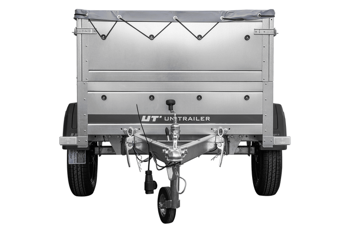 Rimorchio da giardino Unitrailer Garden Trailer 150 KIPP (nuovo) con ruotino sovrasponde e centina H0 con telo grigio