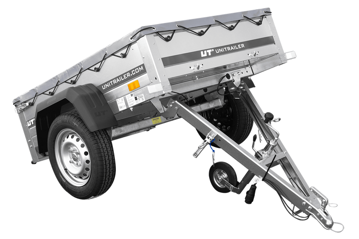 Rimorchio monoasse 150x106 UNITRAILER GARDEN 150 KIPP con telaio H-0 e copertura grigia