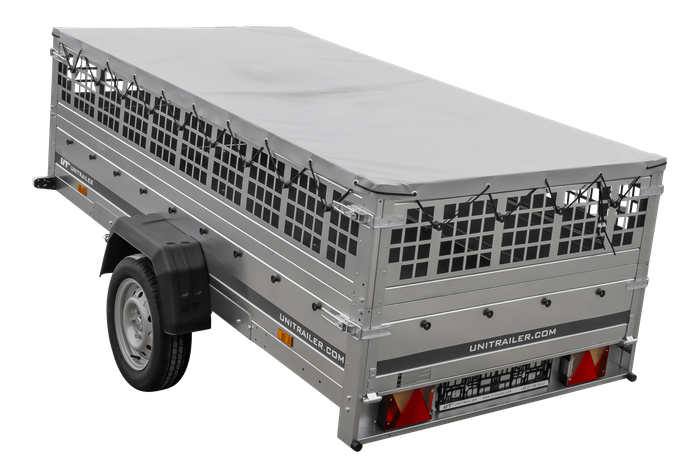 RIMORCHIO LEGGERO GARDEN TRAILER 264 KIPP CON RUOTINO SOVRASPONDE IN RETE E TELO PIATTO GRIGIO