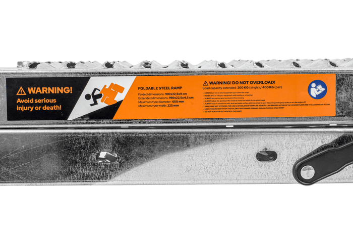 UNITRAILER ALR004B rampa pieghevole in acciaio per rimorchio, 190 cm, 200 kg