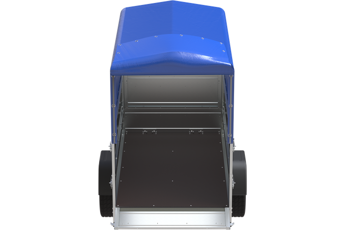 Rimorchio da giardino 200 Kipp con ruota tastatrice, sponde BIS, telaio H-800 e copertura blu