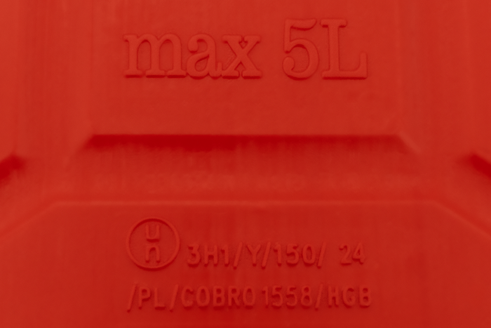 Contenitore in plastica HERMON da 5L con imbuto, rosso