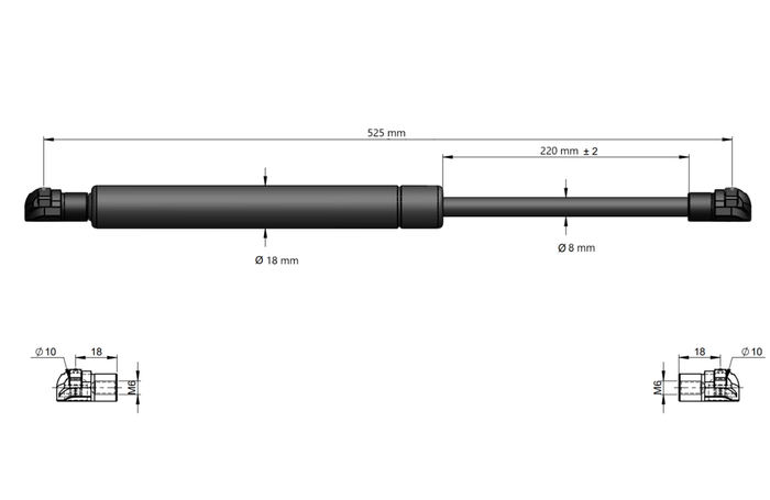 UNITRAILER 350N cilindro a gas, molla a gas, 525mm