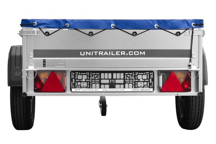 Rimorchio leggero 200x106 UNITRAILER GARDEN 200 KIPP con telaio H-0 e copertura blu
