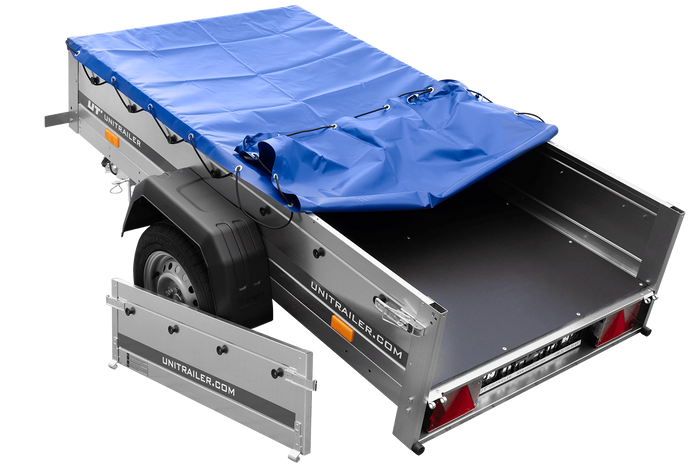 Rimorchio per auto 200x106 UNITRAILER GARDEN 200 KIPP con copertura blu