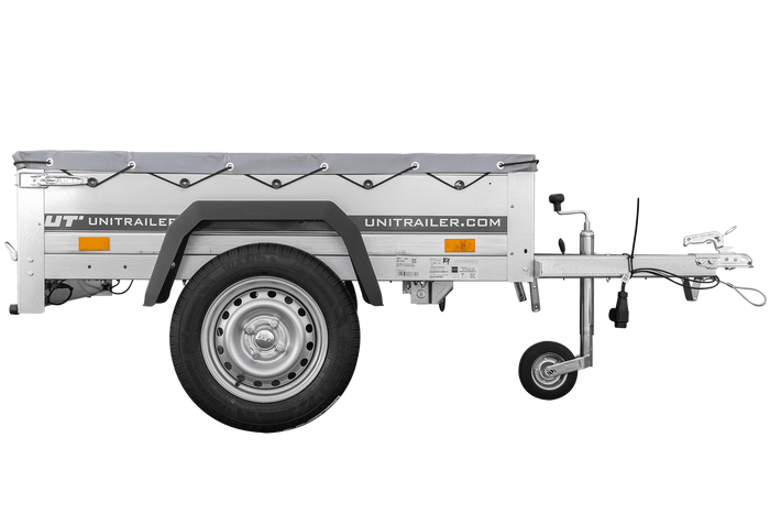 Rimorchio monoasse 150x106 UNITRAILER GARDEN 150 KIPP con telaio H-0 e copertura grigia