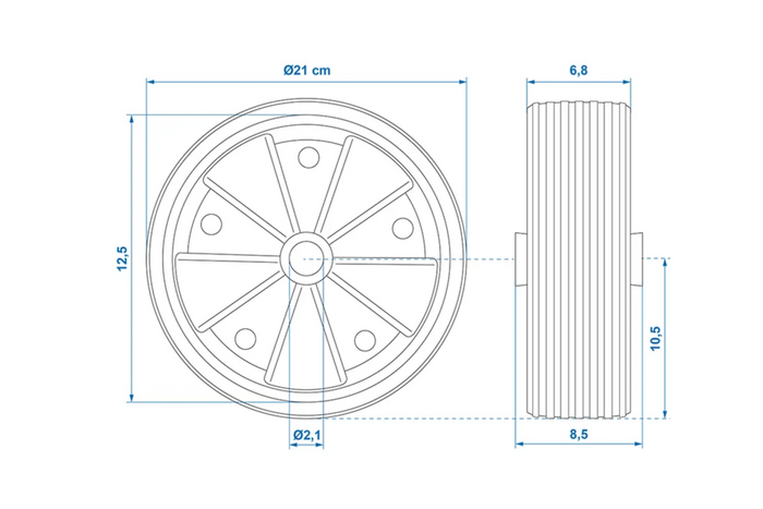 Ruota di scorta per ruotino di supporto ProPlus 341549 in gomma piena, 220x70 mm